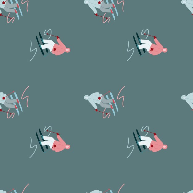 Patrones sin costuras para deportes de invierno Esquiadores en la pendiente Para diseño de telas impresión textil portada de papel de embalaje Ilustración vectorial