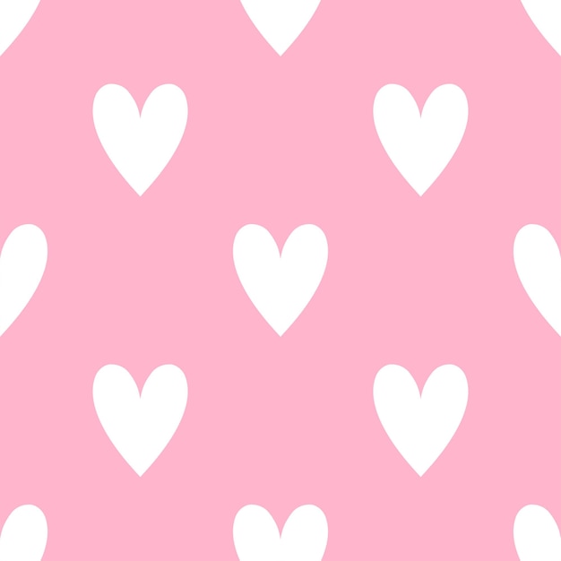 Patrones sin costuras de dibujos animados de corazones en fondo rosa
