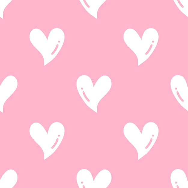 Patrones sin costuras de dibujos animados de corazones en fondo rosa