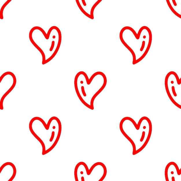 Patrones sin costuras de dibujos animados de corazones rojos lineales