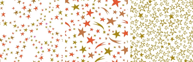 Patrones sin costuras de estrellas decorativas formas de papel de envoltura naranja dorado vector de tela textil