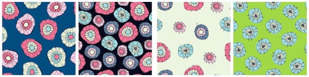 Patrones sin costuras con flores hippish abstractas dibujadas a mano para el diseño de superficies y otros proyectos de diseño