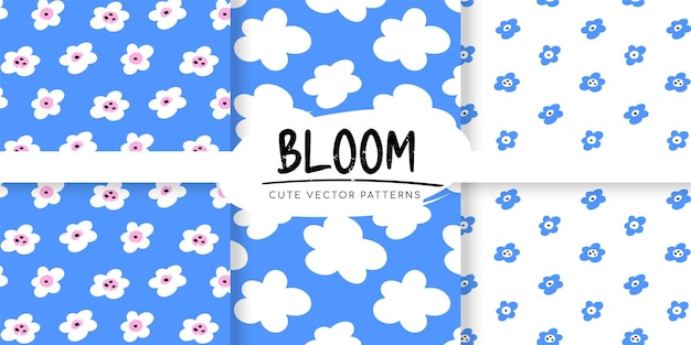 Patrones sin costuras con flores, hojas, plantas y textura grunge Impresión de tela para niños