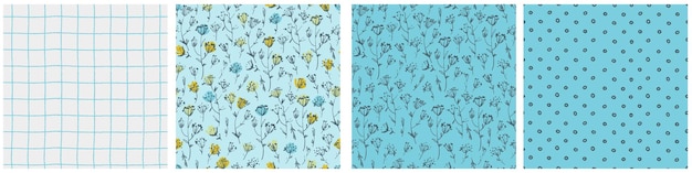 Patrones sin costuras con flores de prado dibujadas a mano en estilo Ditsy para el diseño de superficies y otros proyectos de diseño