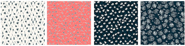 Patrones sin costuras con flores de prado dibujadas a mano en estilo Ditzy para el diseño de superficies y otros proyectos de diseño