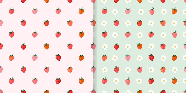 Vector patrones sin costuras de fresa conjuntos de frutas papel tapiz de fondo simple diseño vectorial