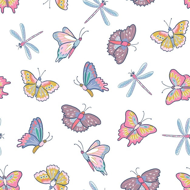 Patrones sin costuras de mariposas y flores vectoriales