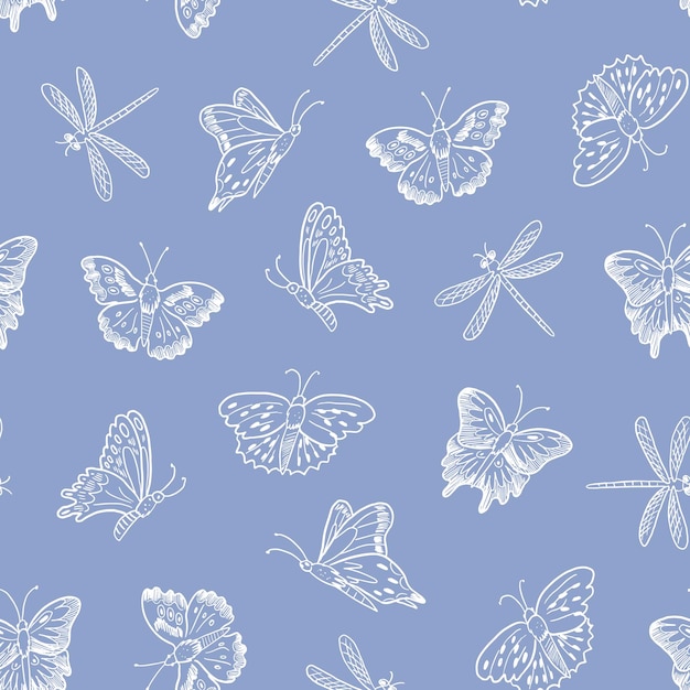 Patrones sin costuras de mariposas y flores vectoriales