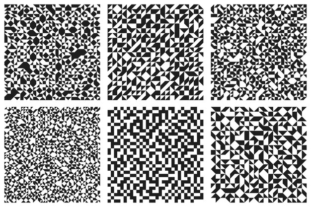 Los patrones sin costuras de los vectores de mosaico geométrico establecen fondos abstractos caóticos para papeles de pared, papel de envoltura o fondos de sitios web