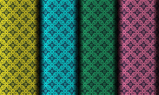 Patrones de damasco floral vintage sin costuras con colores audaces diseño vectorial ornamental