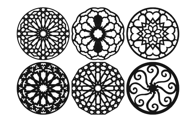 Patrones decorativos en negro con motivos islámicos y geométricos para cnc y corte por láser