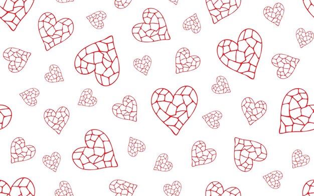 Vector patrones de día de san valentín patrones sin costura corazones doodle dibujando vector rojo en un blanco