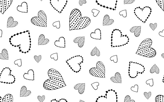 Vector patrones de día de san valentín patrones sin costura corazones doodle dibujando vector rojo en un blanco