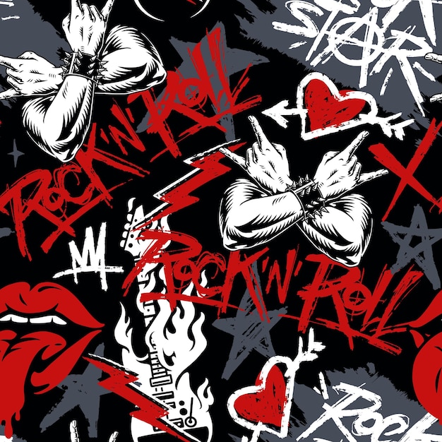 Patrones de diseño gráfico con temas de rock and roll