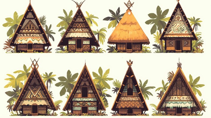 Vector los patrones filipinos de bahay na bato con elementos de casas de piedra