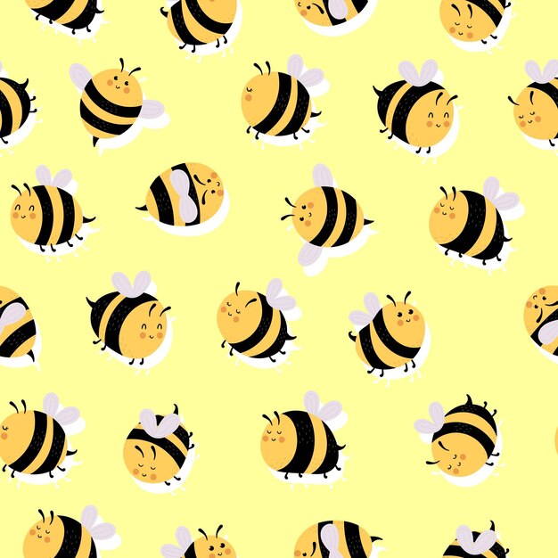 patrones sin fisuras con abejas de dibujos animados