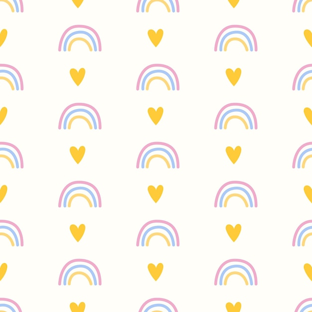 Patrones sin fisuras con arco iris y corazones en colores pastel