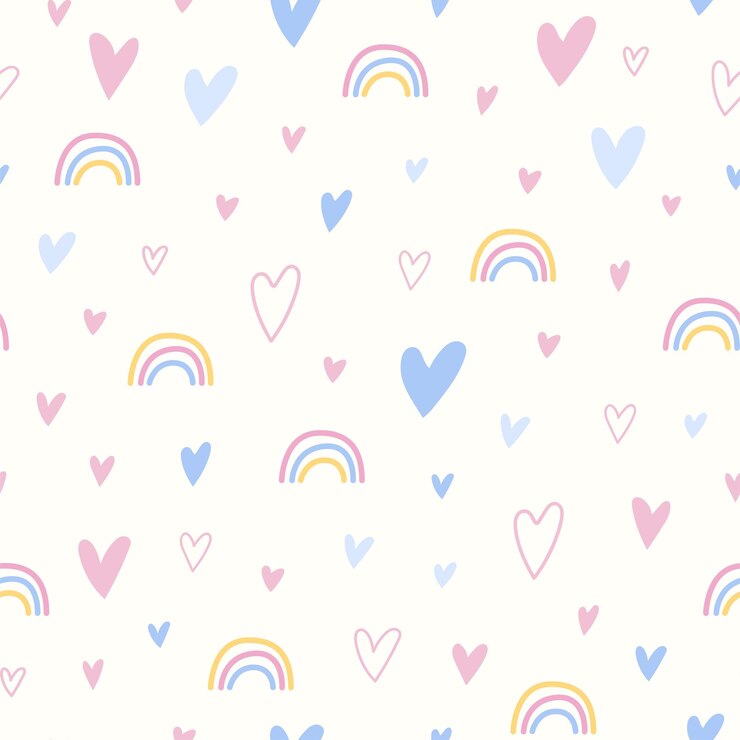 Patrones sin fisuras con arco iris y corazones en colores pastel