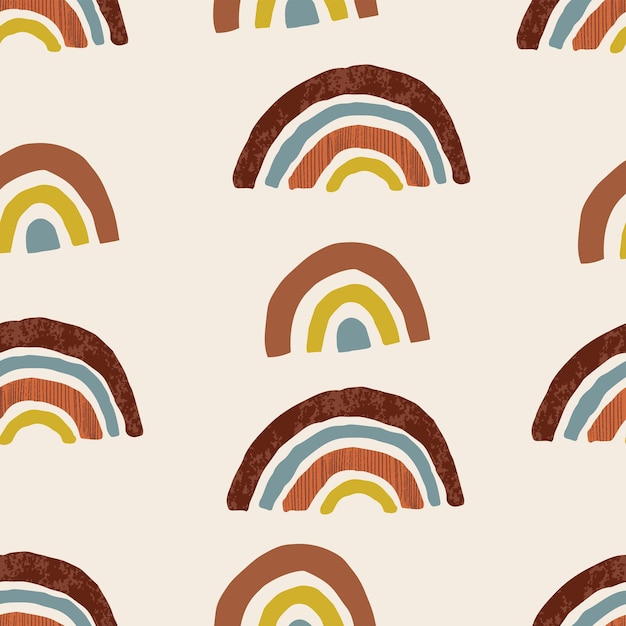 Patrones sin fisuras con arco iris dibujados a mano. color terracota. textura escandinava creativa para tela, envoltura, textil, papel tapiz, ropa. ilustración vectorial