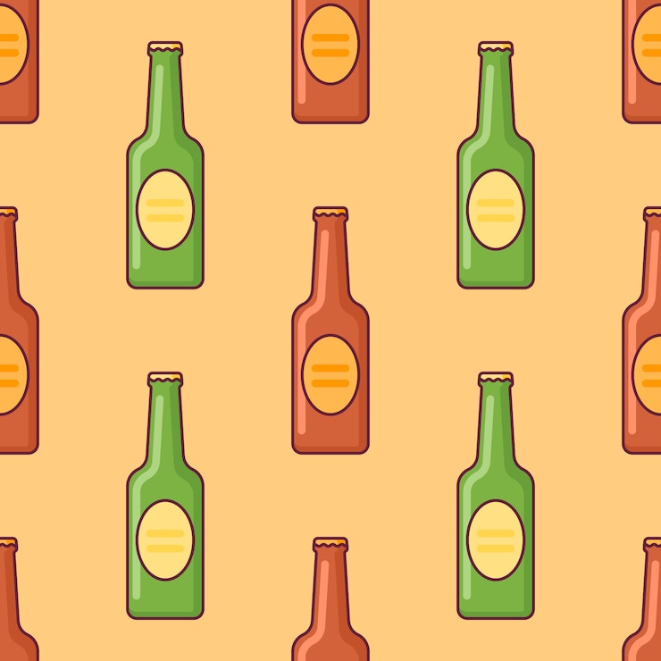 Vector patrones sin fisuras con botellas de cerveza.