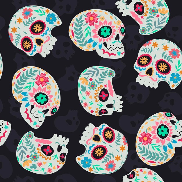 Patrones sin fisuras de calaveras de azúcar