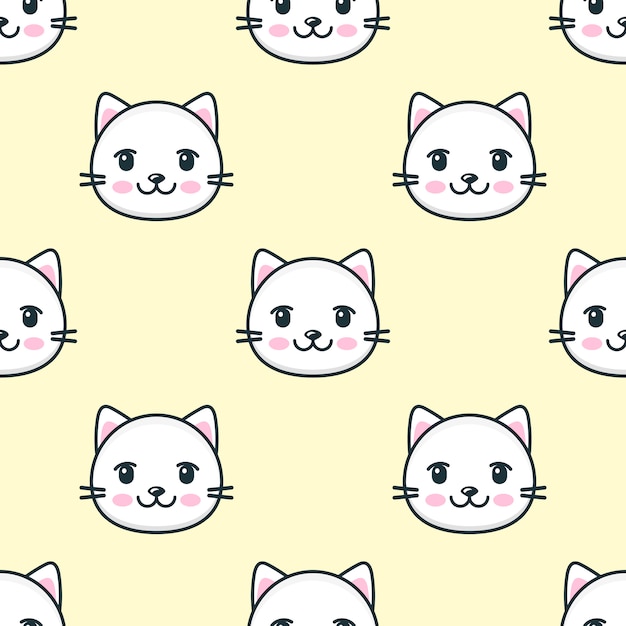 Patrones sin fisuras con caras de gato blanco