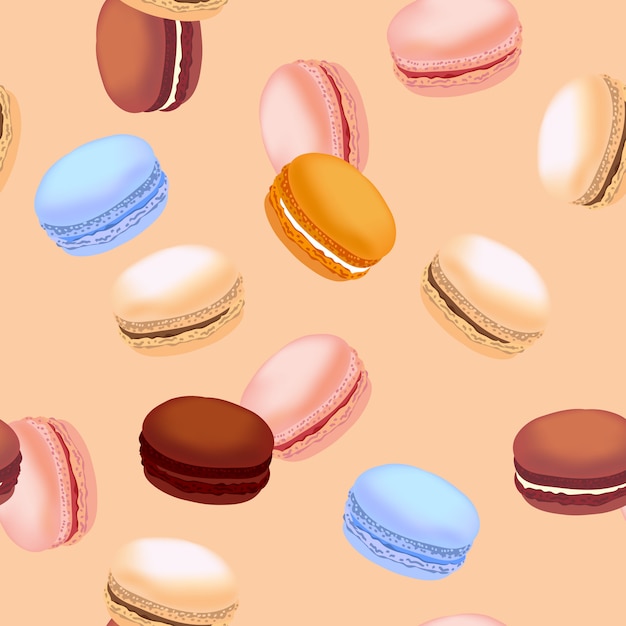 Patrones sin fisuras con coloridas galletas de macarrón.