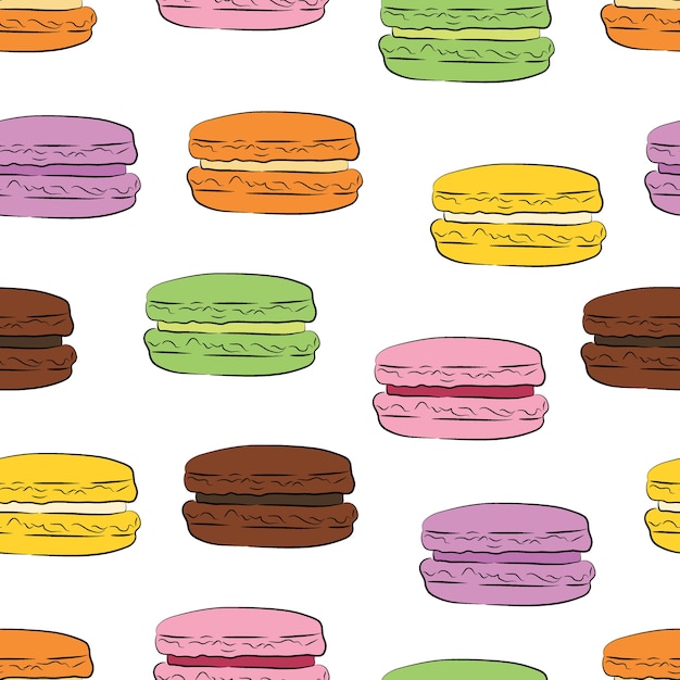 Patrones sin fisuras con coloridas galletas de macarrón.