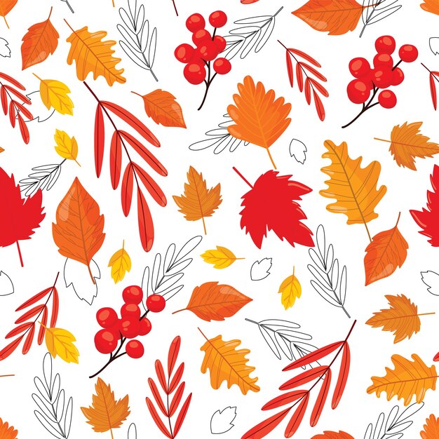 Patrones sin fisuras con coloridas hojas de otoño