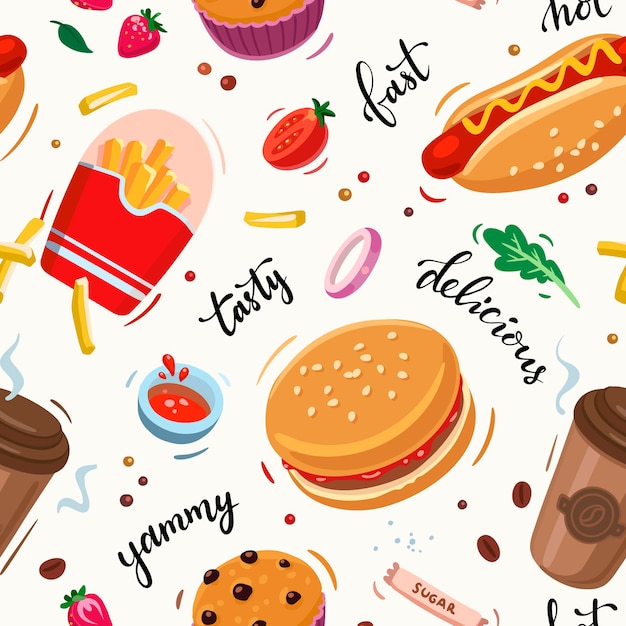 patrones sin fisuras con comida rápida