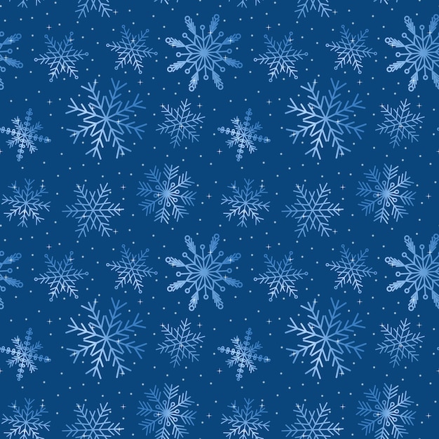 Patrones sin fisuras con copos de nieve sobre fondo azul