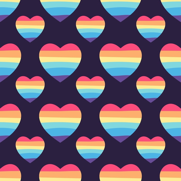 Patrones sin fisuras con corazones de arco iris. símbolo de la comunidad lgbt. elemento de diseño para tarjetas de san valentín o etc. tema lgbt y amor. fondo de desfile gay