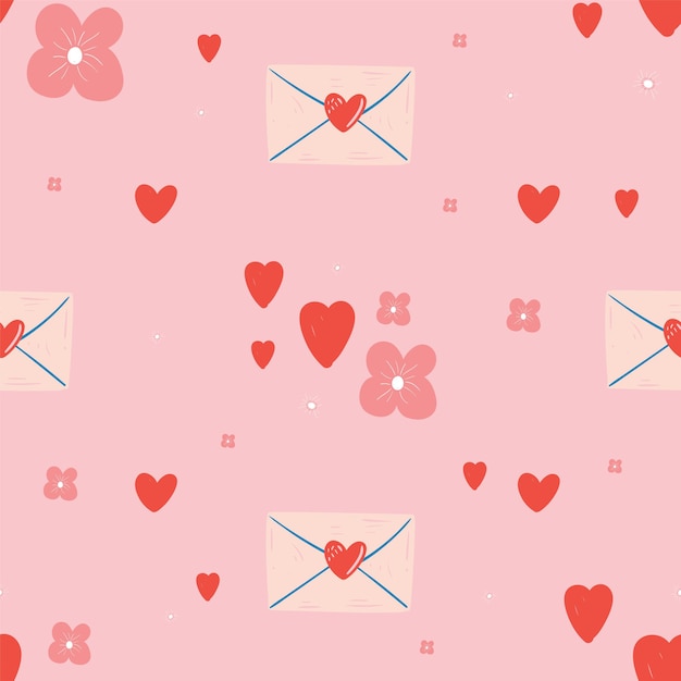 Patrones sin fisuras con corazones y letra. Día de San Valentín.