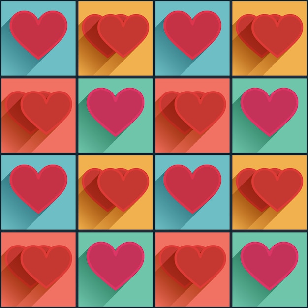 Patrones sin fisuras con corazones plana larga sombra