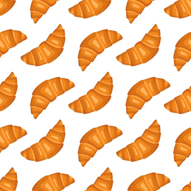 Patrones sin fisuras con croissants. Impresión linda con pasteles para menús de cafés y restaurantes, textiles, papel y diseño. Ilustración vectorial plana