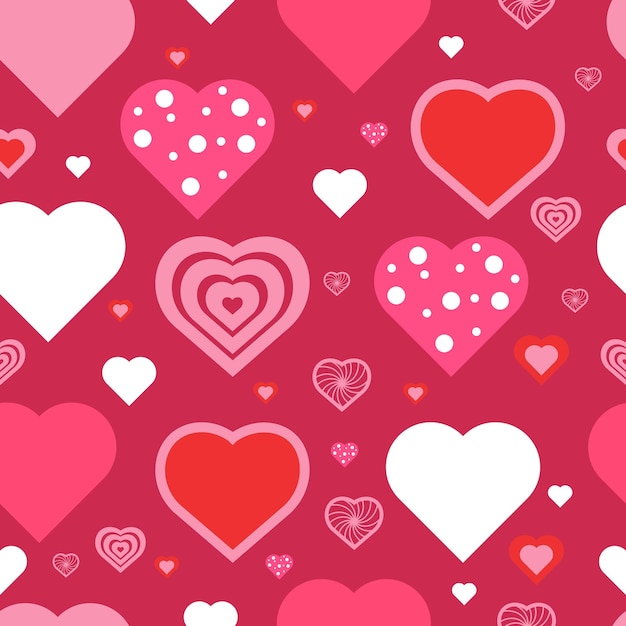 Patrones sin fisuras del día de San Valentín planos Fondo de corazones bonitos Patrón de corazón de diseño plano