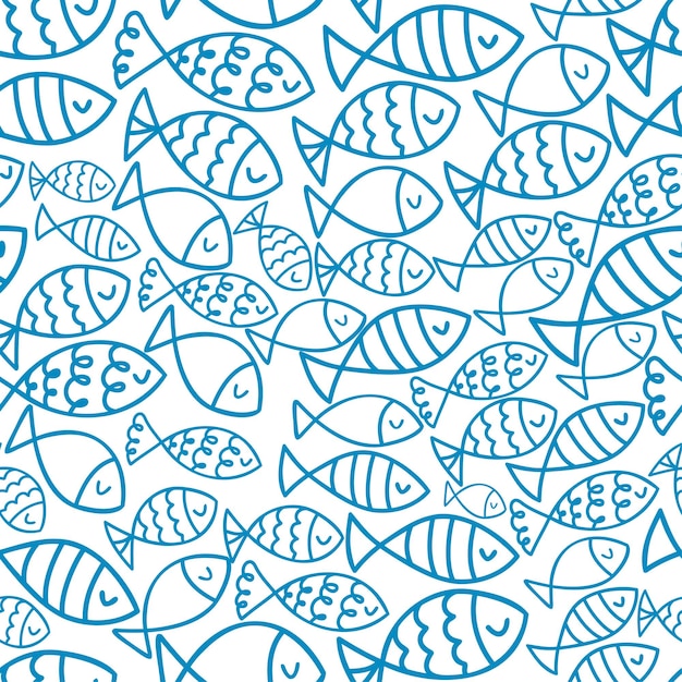 Vector patrones sin fisuras doodle peces dibujados a mano. ilustración vectorial aislado sobre fondo blanco