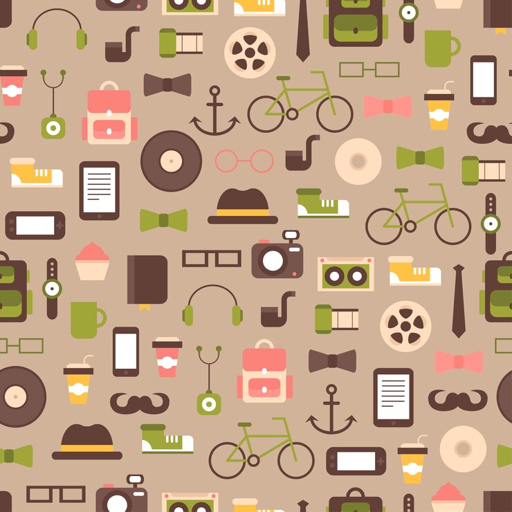 Vector patrones sin fisuras de elementos de estilo hipster en diseño retro