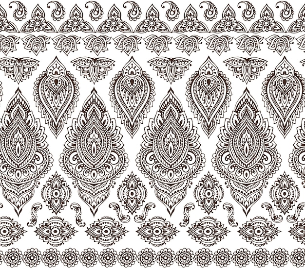 Patrones sin fisuras con elementos florales henna mehndi dibujados a mano