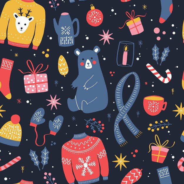 patrones sin fisuras con elementos de navidad