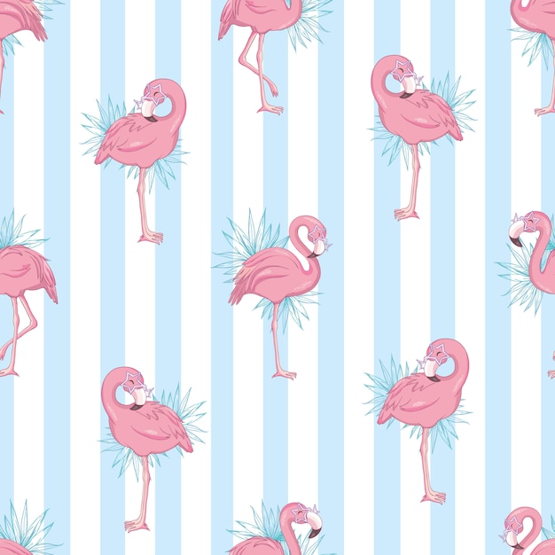 Patrones sin fisuras con flamenco rosado de dibujos animados