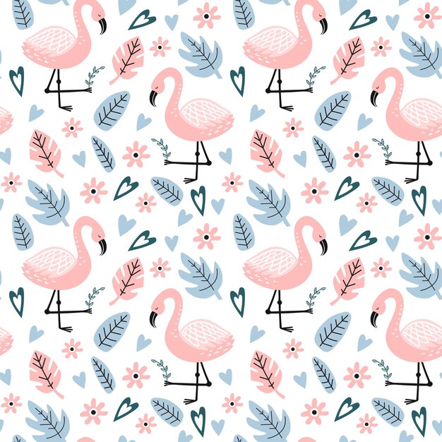 Patrones sin fisuras con flamingo y dibujado a mano