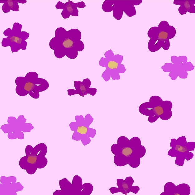 Patrones sin fisuras florales estacionales de primavera Ilustración vectorial. Flores moradas sobre un fondo rosa.