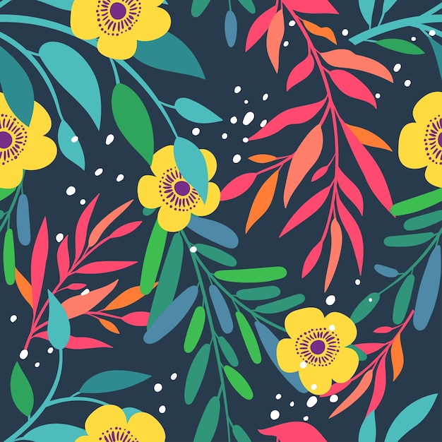 patrones sin fisuras con flores abstractas y hojas