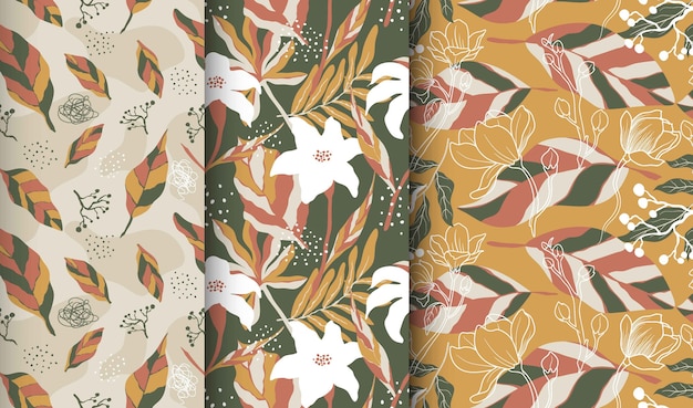 patrones sin fisuras con flores abstractas y hojas