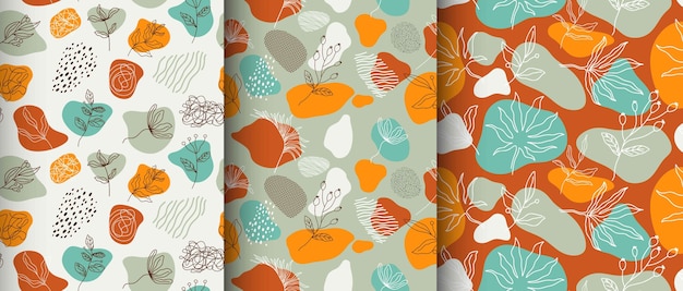 patrones sin fisuras con flores abstractas y hojas