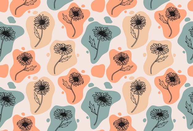 patrones sin fisuras con flores abstractas y hojas