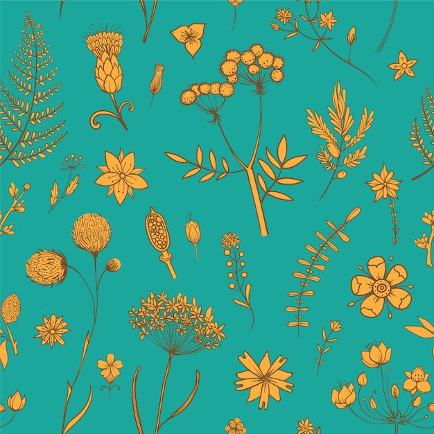 Patrones sin fisuras con flores de herbario