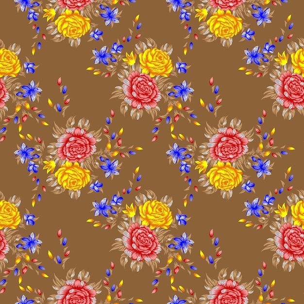 patrones sin fisuras con flores sobre un fondo marrón