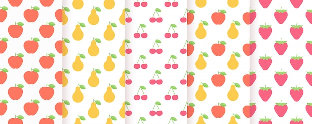 Patrones sin fisuras de frutas. conjunto de estampados de verano